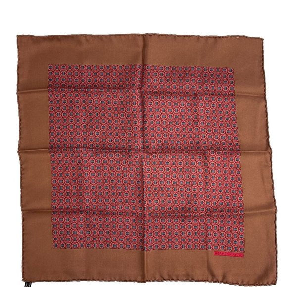 Hermes - Excellent - Brown Red Interlocking Chain Pocket Square - Pinkish Brown - Picture 1 of 9